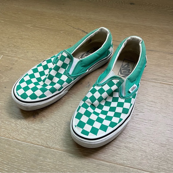 Vans Classic Green and White Checkered Slip-Ons - Picture 1 of 4